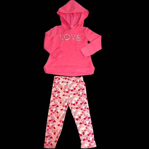 btween Other - Btween Baby Girls Cute Fleece Heart Hoodie Leggings Set size 12 - 24 Months Pink